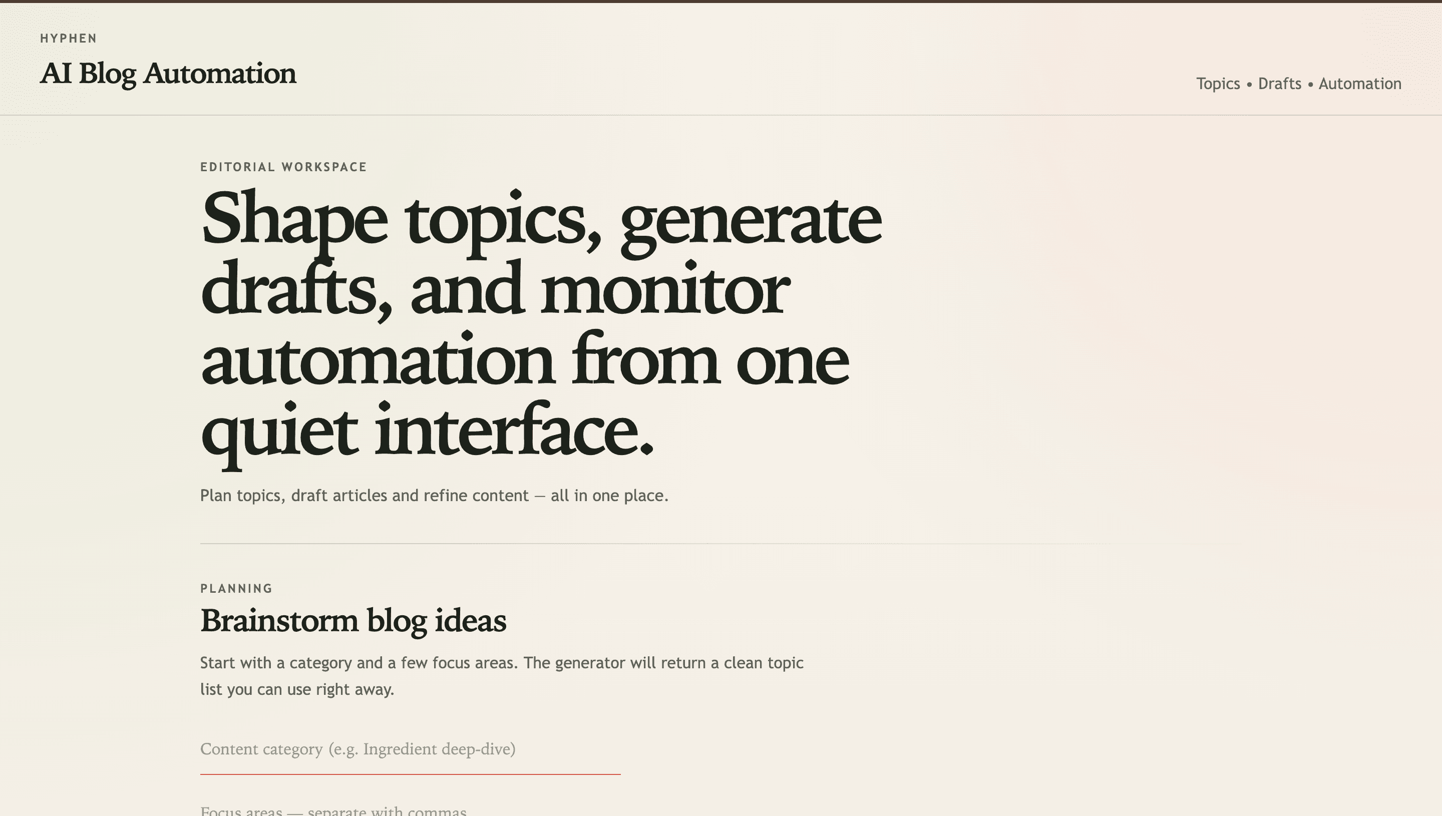 AI Blog Automation for Hyphen Screenshot 1